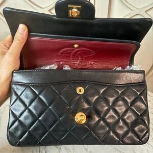 SOLD!Classic Chanel Vintage 24K Black Quilted Lambskin Double Flap Bag 1988-1999